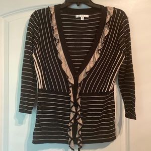CAbi Black and Tan Striped Cardigan